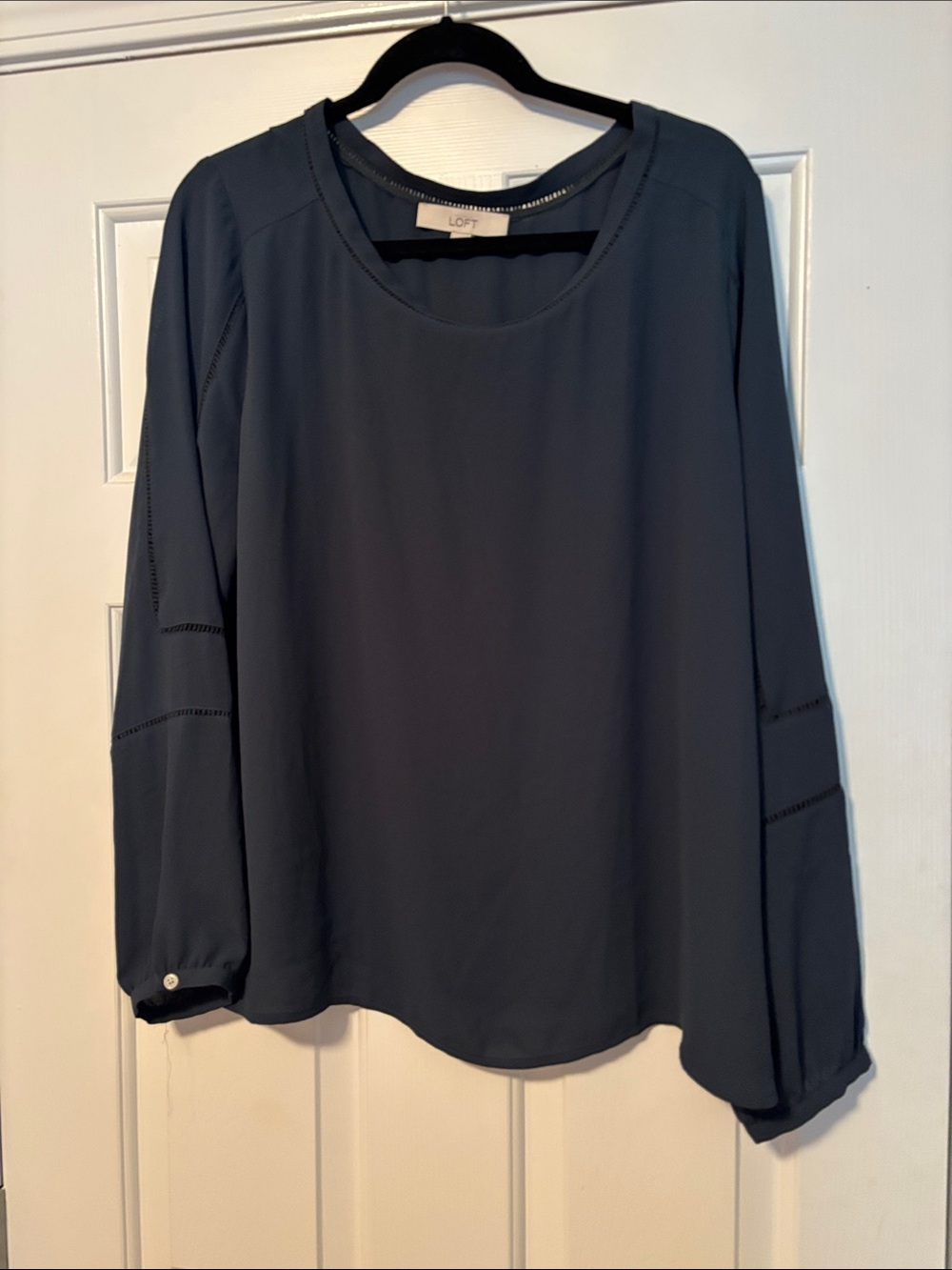 LOFT Women's Dark Green Long Sleeve Blouse with Stitch Detail